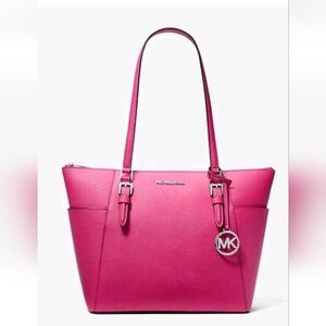Michael Kors Charlotte Zip Top Shoulder Bag Double Strap Hot Pink